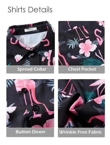 EISHOPEER Men's Flower Shirt Hawaiian Sets Casual Button Down Short Sleeve Shirt and Solid Quick Dry Beach Shorts S-3XL - 7
