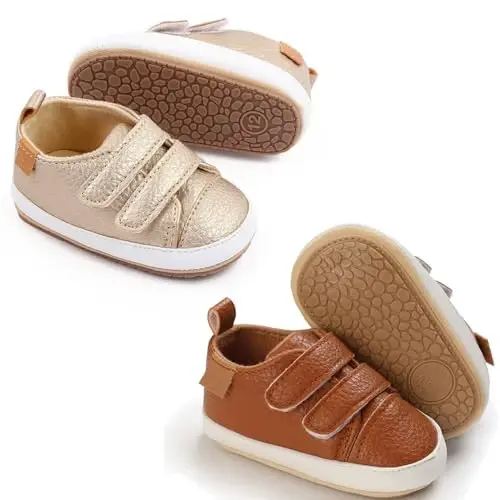 eitwo 2Pairs Baby Shoes,Boys Girls Non-Slip Rubber Sole Sneakers,Unisex Infant Soft Lightweight First Walking Crib Shoes - 1