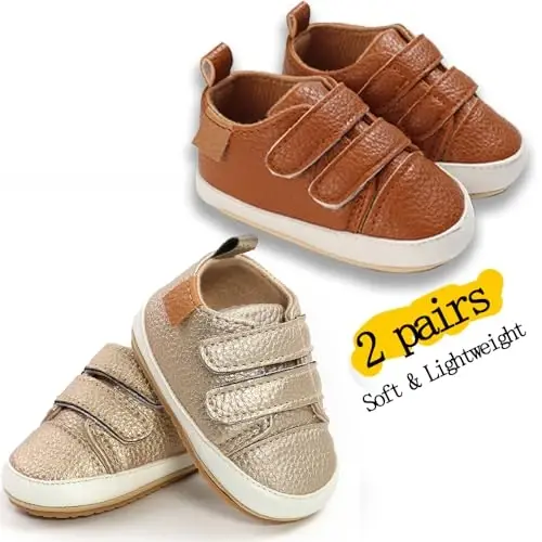 eitwo 2Pairs Baby Shoes,Boys Girls Non-Slip Rubber Sole Sneakers,Unisex Infant Soft Lightweight First Walking Crib Shoes - 5