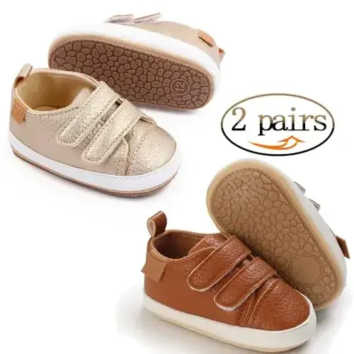eitwo 2Pairs Baby Shoes,Boys Girls Non-Slip Rubber Sole Sneakers,Unisex Infant Soft Lightweight First Walking Crib Shoes - 3