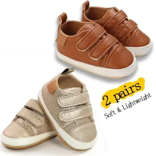 eitwo 2Pairs Baby Shoes,Boys Girls Non-Slip Rubber Sole Sneakers,Unisex Infant Soft Lightweight First Walking Crib Shoes - 5