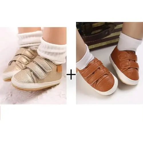 eitwo 2Pairs Baby Shoes,Boys Girls Non-Slip Rubber Sole Sneakers,Unisex Infant Soft Lightweight First Walking Crib Shoes - CHINA (1)