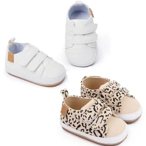 eitwo 2Pairs Baby Shoes,Boys Girls Non-Slip Rubber Sole Sneakers,Unisex Infant Soft Lightweight First Walking Crib Shoes - 5