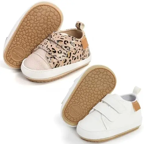 eitwo 2Pairs Baby Shoes,Boys Girls Non-Slip Rubber Sole Sneakers,Unisex Infant Soft Lightweight First Walking Crib Shoes 