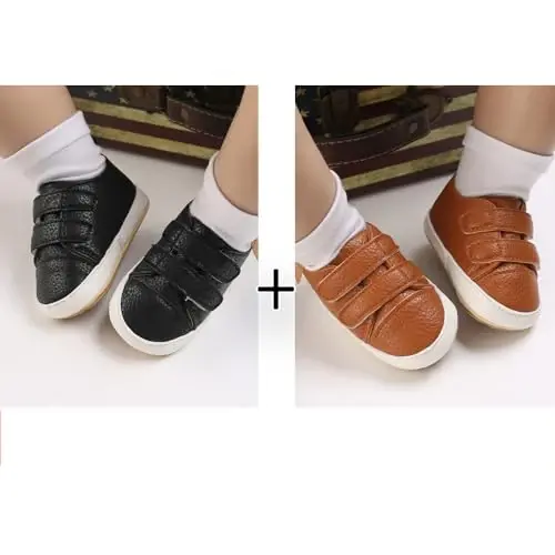 eitwo 2Pairs Baby Shoes,Boys Girls Non-Slip Rubber Sole Sneakers,Unisex Infant Soft Lightweight First Walking Crib Shoes - 2