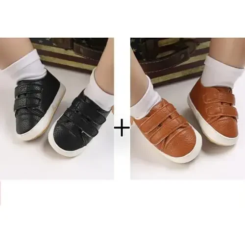 eitwo 2Pairs Baby Shoes,Boys Girls Non-Slip Rubber Sole Sneakers,Unisex Infant Soft Lightweight First Walking Crib Shoes - CHINA (1)