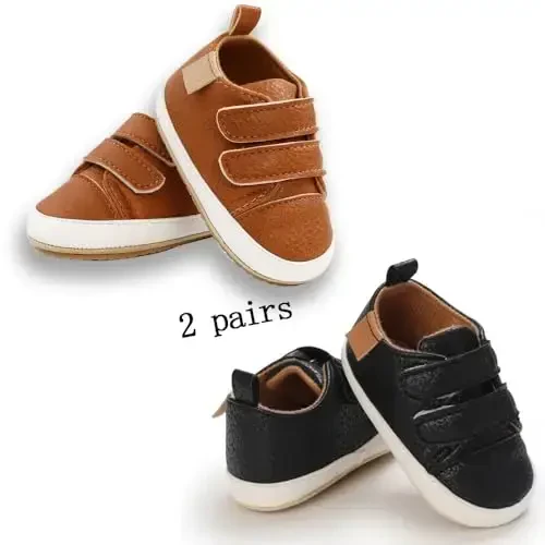 eitwo 2Pairs Baby Shoes,Boys Girls Non-Slip Rubber Sole Sneakers,Unisex Infant Soft Lightweight First Walking Crib Shoes - 5