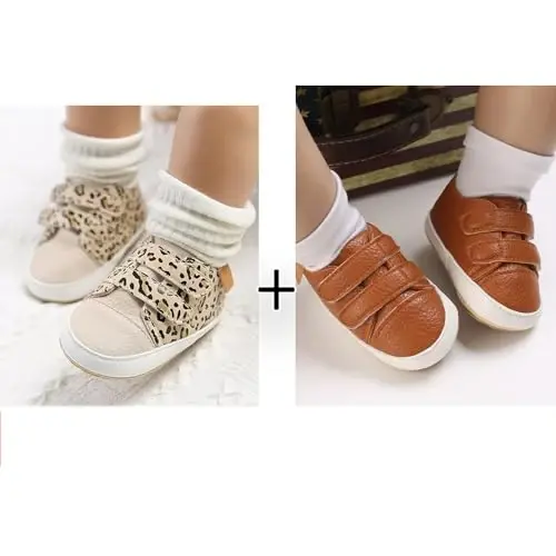 eitwo 2Pairs Baby Shoes,Boys Girls Non-Slip Rubber Sole Sneakers,Unisex Infant Soft Lightweight First Walking Crib Shoes - 2