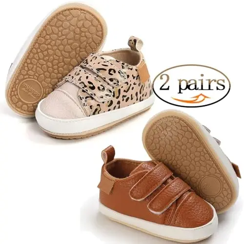 eitwo 2Pairs Baby Shoes,Boys Girls Non-Slip Rubber Sole Sneakers,Unisex Infant Soft Lightweight First Walking Crib Shoes - 3