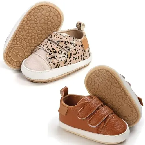 eitwo 2Pairs Baby Shoes,Boys Girls Non-Slip Rubber Sole Sneakers,Unisex Infant Soft Lightweight First Walking Crib Shoes - 1