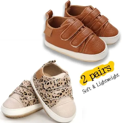 eitwo 2Pairs Baby Shoes,Boys Girls Non-Slip Rubber Sole Sneakers,Unisex Infant Soft Lightweight First Walking Crib Shoes - 4