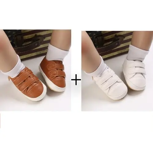 eitwo 2Pairs Baby Shoes,Boys Girls Non-Slip Rubber Sole Sneakers,Unisex Infant Soft Lightweight First Walking Crib Shoes - 2