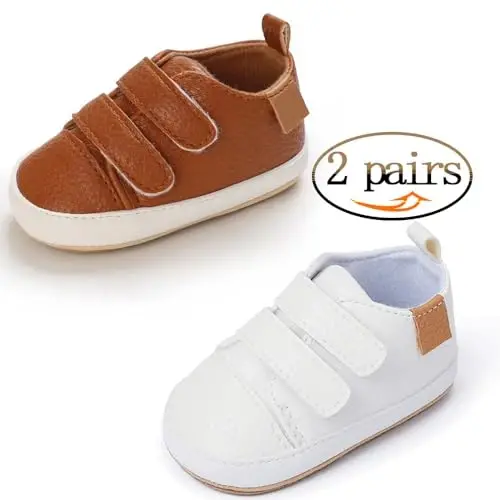 eitwo 2Pairs Baby Shoes,Boys Girls Non-Slip Rubber Sole Sneakers,Unisex Infant Soft Lightweight First Walking Crib Shoes - 6