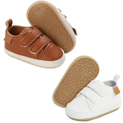 eitwo 2Pairs Baby Shoes,Boys Girls Non-Slip Rubber Sole Sneakers,Unisex Infant Soft Lightweight First Walking Crib Shoes 