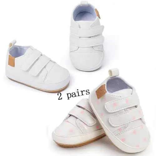 eitwo 2Pairs Baby Shoes,Boys Girls Non-Slip Rubber Sole Sneakers,Unisex Infant Soft Lightweight First Walking Crib Shoes - 5