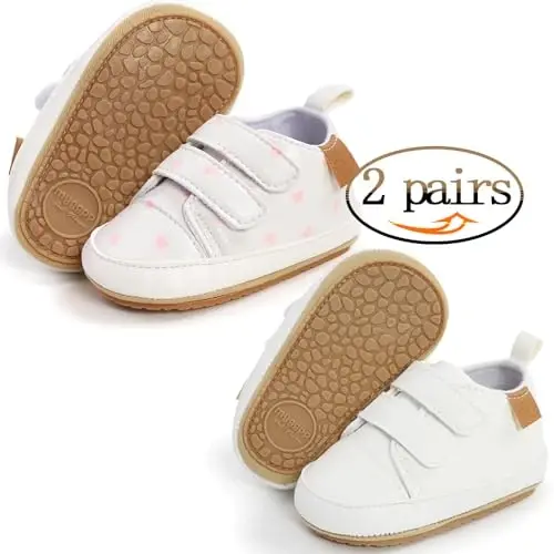eitwo 2Pairs Baby Shoes,Boys Girls Non-Slip Rubber Sole Sneakers,Unisex Infant Soft Lightweight First Walking Crib Shoes - 2