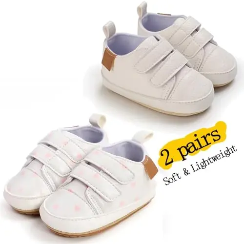 eitwo 2Pairs Baby Shoes,Boys Girls Non-Slip Rubber Sole Sneakers,Unisex Infant Soft Lightweight First Walking Crib Shoes - 4