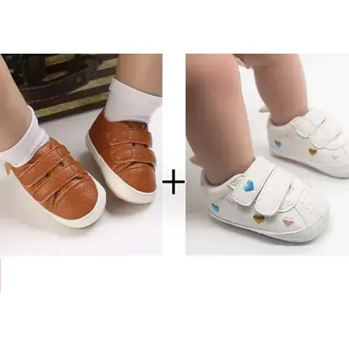 eitwo 2Pairs Baby Shoes,Boys Girls Non-Slip Rubber Sole Sneakers,Unisex Infant Soft Lightweight First Walking Crib Shoes - 3