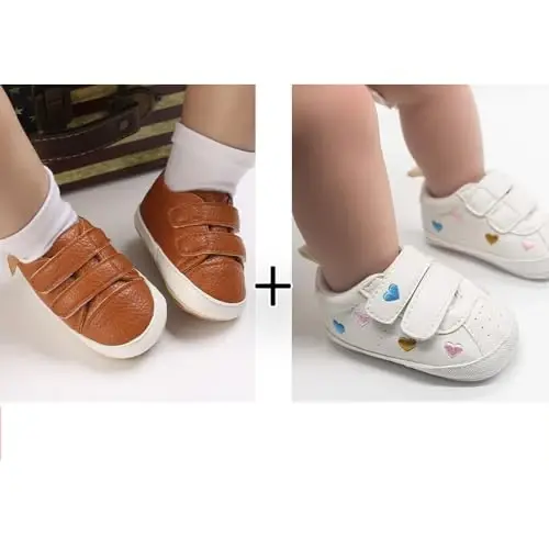 eitwo 2Pairs Baby Shoes,Boys Girls Non-Slip Rubber Sole Sneakers,Unisex Infant Soft Lightweight First Walking Crib Shoes - 3