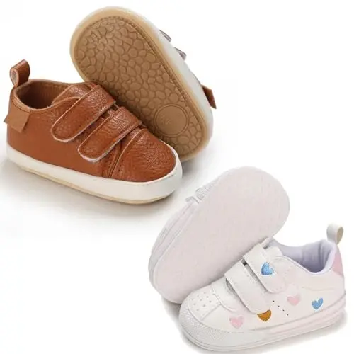 eitwo 2Pairs Baby Shoes,Boys Girls Non-Slip Rubber Sole Sneakers,Unisex Infant Soft Lightweight First Walking Crib Shoes - CHINA