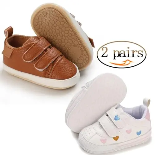 eitwo 2Pairs Baby Shoes,Boys Girls Non-Slip Rubber Sole Sneakers,Unisex Infant Soft Lightweight First Walking Crib Shoes - 2