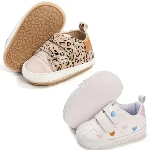 eitwo 2Pairs Baby Shoes,Boys Girls Non-Slip Rubber Sole Sneakers,Unisex Infant Soft Lightweight First Walking Crib Shoes 