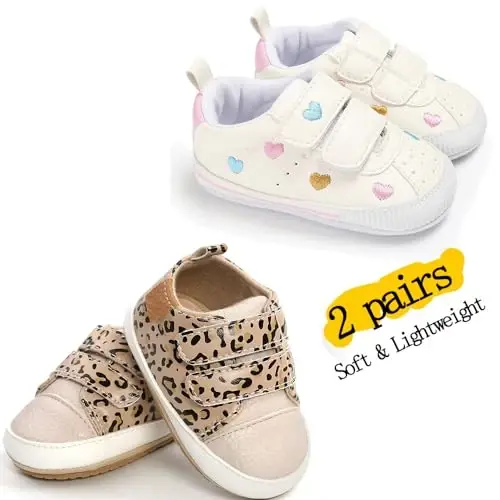 eitwo 2Pairs Baby Shoes,Boys Girls Non-Slip Rubber Sole Sneakers,Unisex Infant Soft Lightweight First Walking Crib Shoes - 4