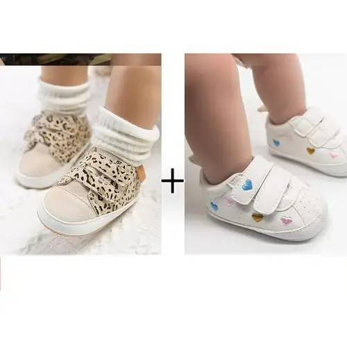 eitwo 2Pairs Baby Shoes,Boys Girls Non-Slip Rubber Sole Sneakers,Unisex Infant Soft Lightweight First Walking Crib Shoes - 3