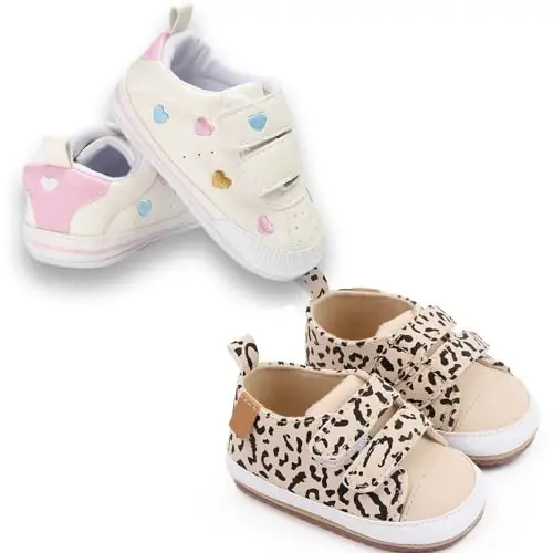 eitwo 2Pairs Baby Shoes,Boys Girls Non-Slip Rubber Sole Sneakers,Unisex Infant Soft Lightweight First Walking Crib Shoes - 5