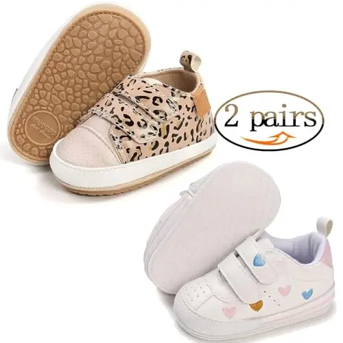 eitwo 2Pairs Baby Shoes,Boys Girls Non-Slip Rubber Sole Sneakers,Unisex Infant Soft Lightweight First Walking Crib Shoes - 2