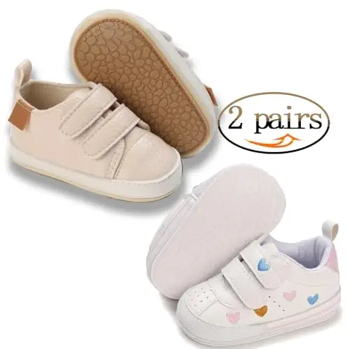 eitwo 2Pairs Baby Shoes,Boys Girls Non-Slip Rubber Sole Sneakers,Unisex Infant Soft Lightweight First Walking Crib Shoes - 2