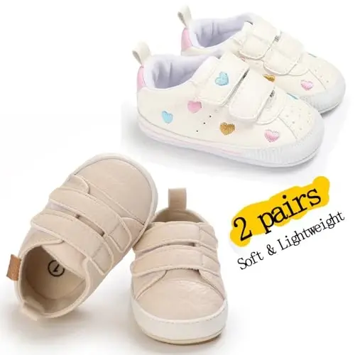 eitwo 2Pairs Baby Shoes,Boys Girls Non-Slip Rubber Sole Sneakers,Unisex Infant Soft Lightweight First Walking Crib Shoes - 4