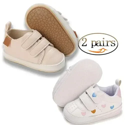 eitwo 2Pairs Baby Shoes,Boys Girls Non-Slip Rubber Sole Sneakers,Unisex Infant Soft Lightweight First Walking Crib Shoes - 2