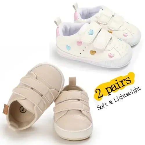 eitwo 2Pairs Baby Shoes,Boys Girls Non-Slip Rubber Sole Sneakers,Unisex Infant Soft Lightweight First Walking Crib Shoes - 4