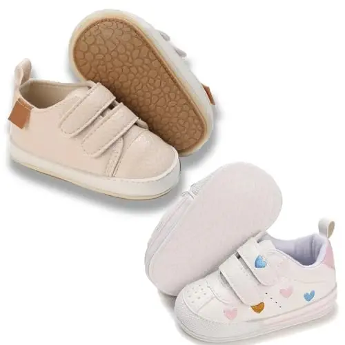eitwo 2Pairs Baby Shoes,Boys Girls Non-Slip Rubber Sole Sneakers,Unisex Infant Soft Lightweight First Walking Crib Shoes 