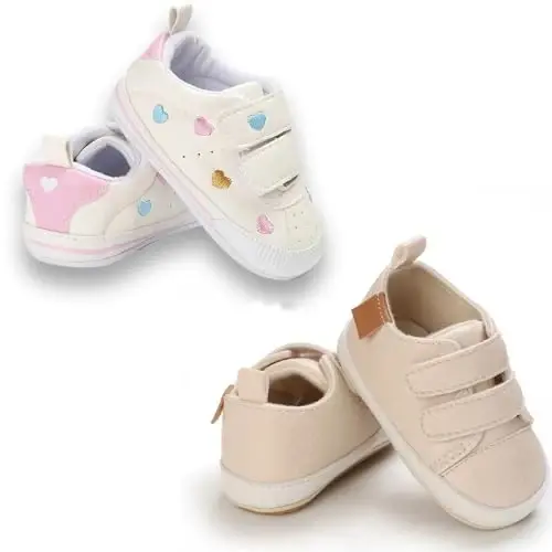 eitwo 2Pairs Baby Shoes,Boys Girls Non-Slip Rubber Sole Sneakers,Unisex Infant Soft Lightweight First Walking Crib Shoes - 5