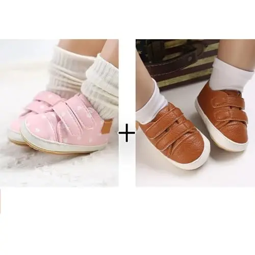 eitwo 2Pairs Baby Shoes,Boys Girls Non-Slip Rubber Sole Sneakers,Unisex Infant Soft Lightweight First Walking Crib Shoes - CHINA (1)