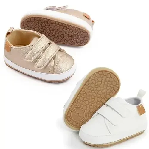 eitwo 2Pairs Baby Shoes,Boys Girls Non-Slip Rubber Sole Sneakers,Unisex Infant Soft Lightweight First Walking Crib Shoes 