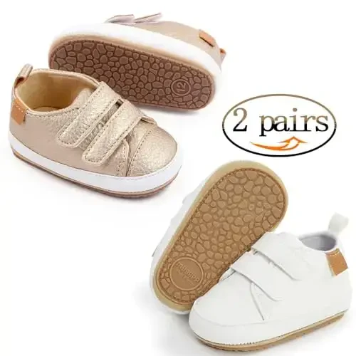 eitwo 2Pairs Baby Shoes,Boys Girls Non-Slip Rubber Sole Sneakers,Unisex Infant Soft Lightweight First Walking Crib Shoes - CHINA (1)