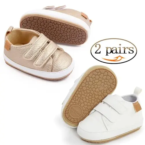 eitwo 2Pairs Baby Shoes,Boys Girls Non-Slip Rubber Sole Sneakers,Unisex Infant Soft Lightweight First Walking Crib Shoes - 2