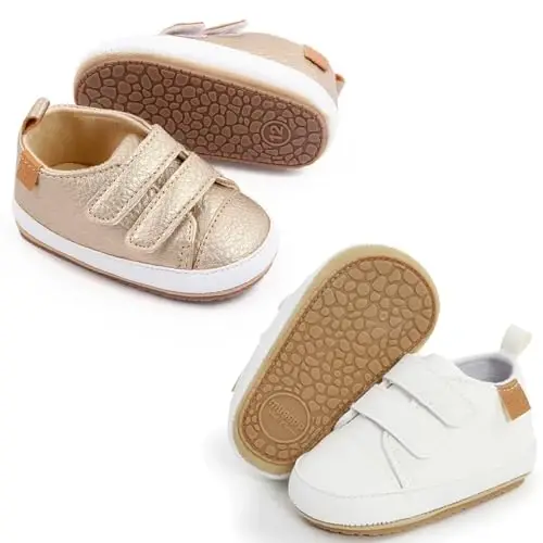 eitwo 2Pairs Baby Shoes,Boys Girls Non-Slip Rubber Sole Sneakers,Unisex Infant Soft Lightweight First Walking Crib Shoes - 1