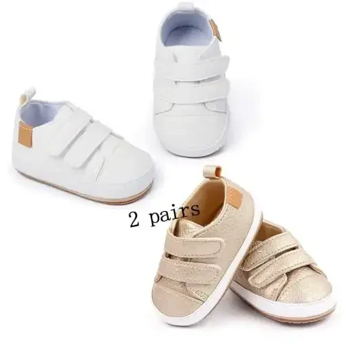 eitwo 2Pairs Baby Shoes,Boys Girls Non-Slip Rubber Sole Sneakers,Unisex Infant Soft Lightweight First Walking Crib Shoes - 5