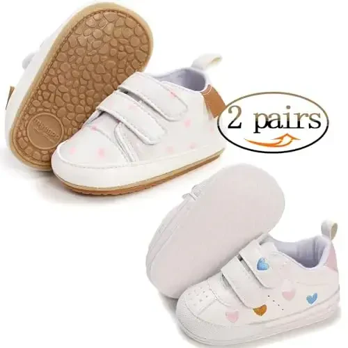 eitwo 2Pairs Baby Shoes,Boys Girls Non-Slip Rubber Sole Sneakers,Unisex Infant Soft Lightweight First Walking Crib Shoes - CHINA (1)