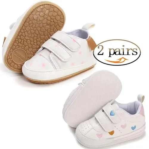 eitwo 2Pairs Baby Shoes,Boys Girls Non-Slip Rubber Sole Sneakers,Unisex Infant Soft Lightweight First Walking Crib Shoes - 2
