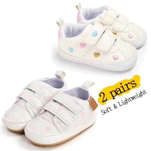 eitwo 2Pairs Baby Shoes,Boys Girls Non-Slip Rubber Sole Sneakers,Unisex Infant Soft Lightweight First Walking Crib Shoes - 4