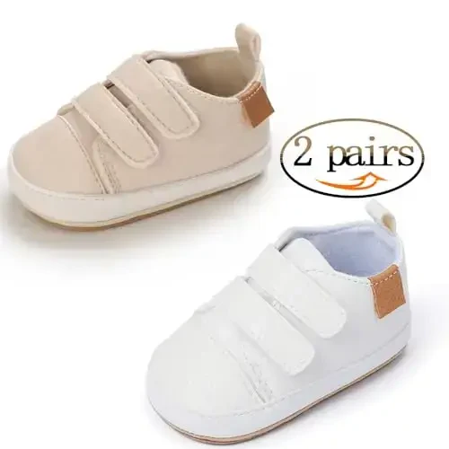 eitwo 2Pairs Baby Shoes,Boys Girls Non-Slip Rubber Sole Sneakers,Unisex Infant Soft Lightweight First Walking Crib Shoes - 6
