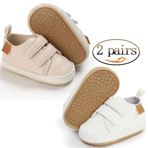 eitwo 2Pairs Baby Shoes,Boys Girls Non-Slip Rubber Sole Sneakers,Unisex Infant Soft Lightweight First Walking Crib Shoes - 2