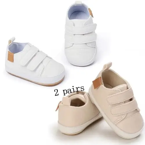 eitwo 2Pairs Baby Shoes,Boys Girls Non-Slip Rubber Sole Sneakers,Unisex Infant Soft Lightweight First Walking Crib Shoes - 5