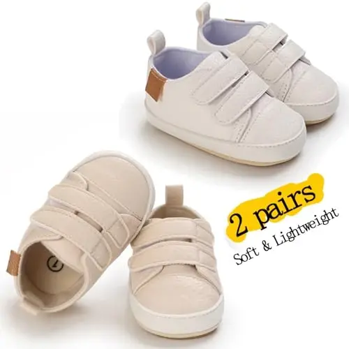 eitwo 2Pairs Baby Shoes,Boys Girls Non-Slip Rubber Sole Sneakers,Unisex Infant Soft Lightweight First Walking Crib Shoes - 4