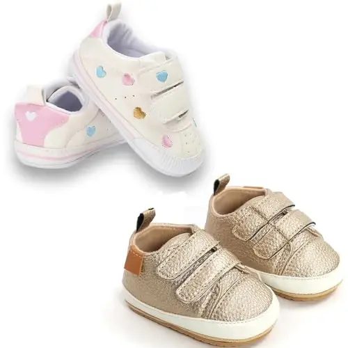eitwo 2Pairs Baby Shoes,Boys Girls Non-Slip Rubber Sole Sneakers,Unisex Infant Soft Lightweight First Walking Crib Shoes - 5